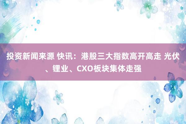 投资新闻来源 快讯：港股三大指数高开高走 光伏、锂业、CXO板块集体走强