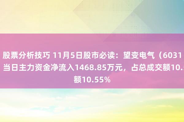 股票分析技巧 11月5日股市必读：望变电气（603191）当日主力资金净流入1468.85万元，占总成交额10.55%