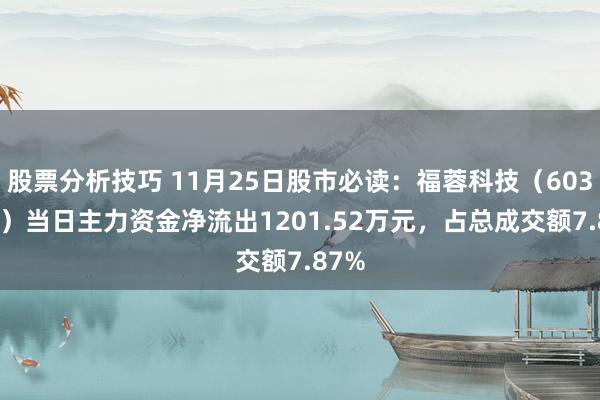 股票分析技巧 11月25日股市必读：福蓉科技（603327）当日主力资金净流出1201.52万元，占总成交额7.87%