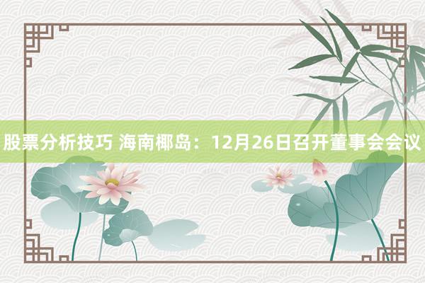 股票分析技巧 海南椰岛：12月26日召开董事会会议