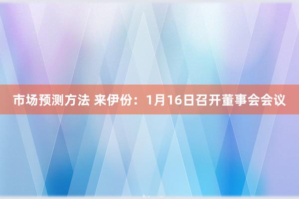 市场预测方法 来伊份：1月16日召开董事会会议