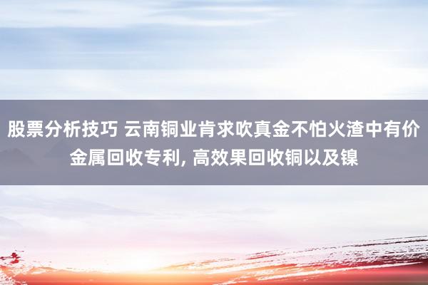 股票分析技巧 云南铜业肯求吹真金不怕火渣中有价金属回收专利, 高效果回收铜以及镍