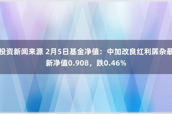 投资新闻来源 2月5日基金净值：中加改良红利羼杂最新净值0.908，跌0.46%