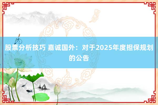 股票分析技巧 嘉诚国外：对于2025年度担保规划的公告